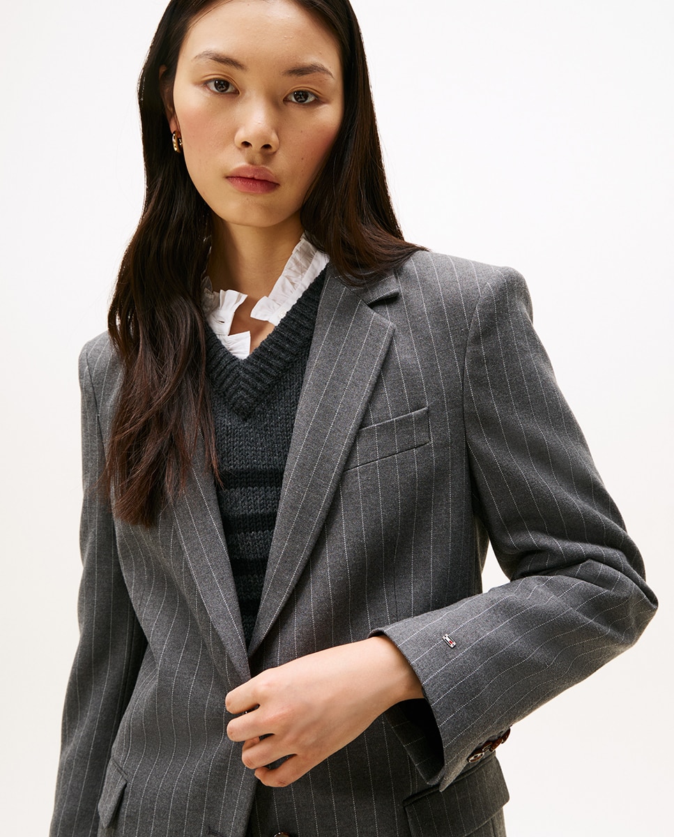 Blazer Regular com Risca Diplomática Cinzento-escuro-3