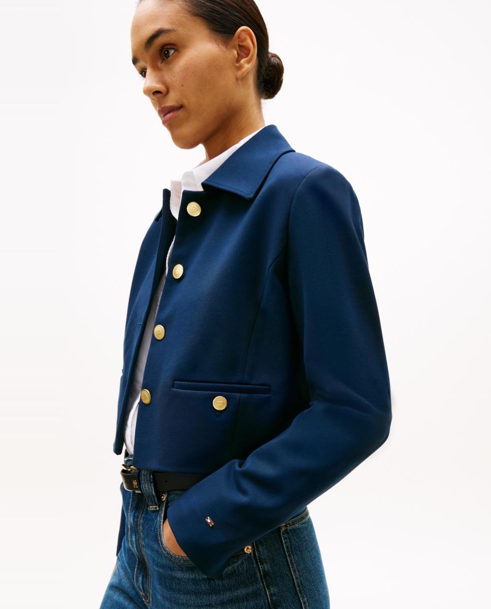 Blazer de Malha com Fecho de Botões Azul-marinho-2