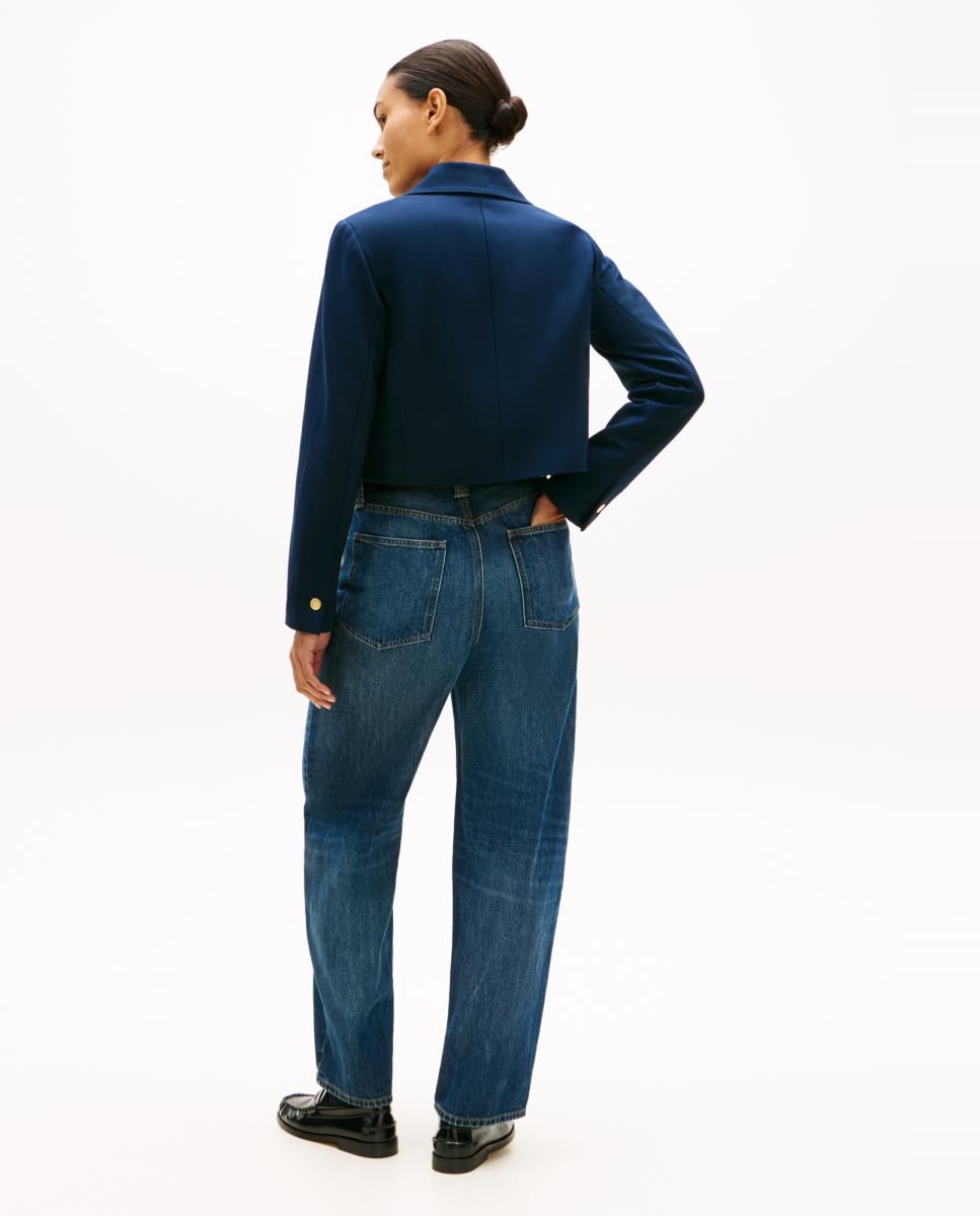 Blazer de Malha com Fecho de Botões Azul-marinho-3