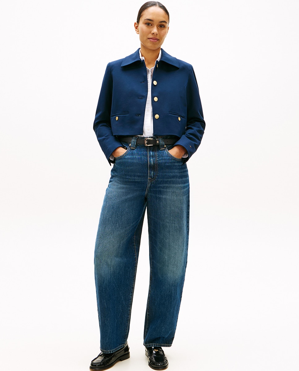 Blazer de Malha com Fecho de Botões Azul-marinho-6
