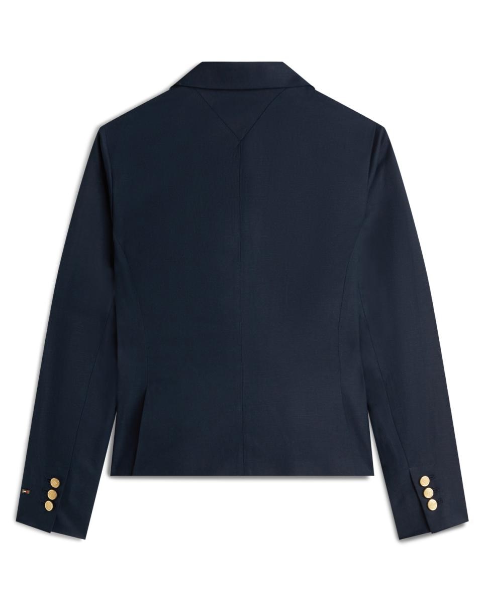 Blazer Cintado de Linho com Botões Dourados Azul-marinho-5