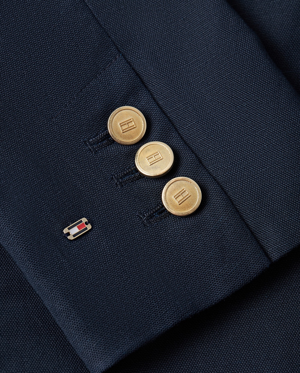 Blazer Cintado de Linho com Botões Dourados Azul-marinho-7