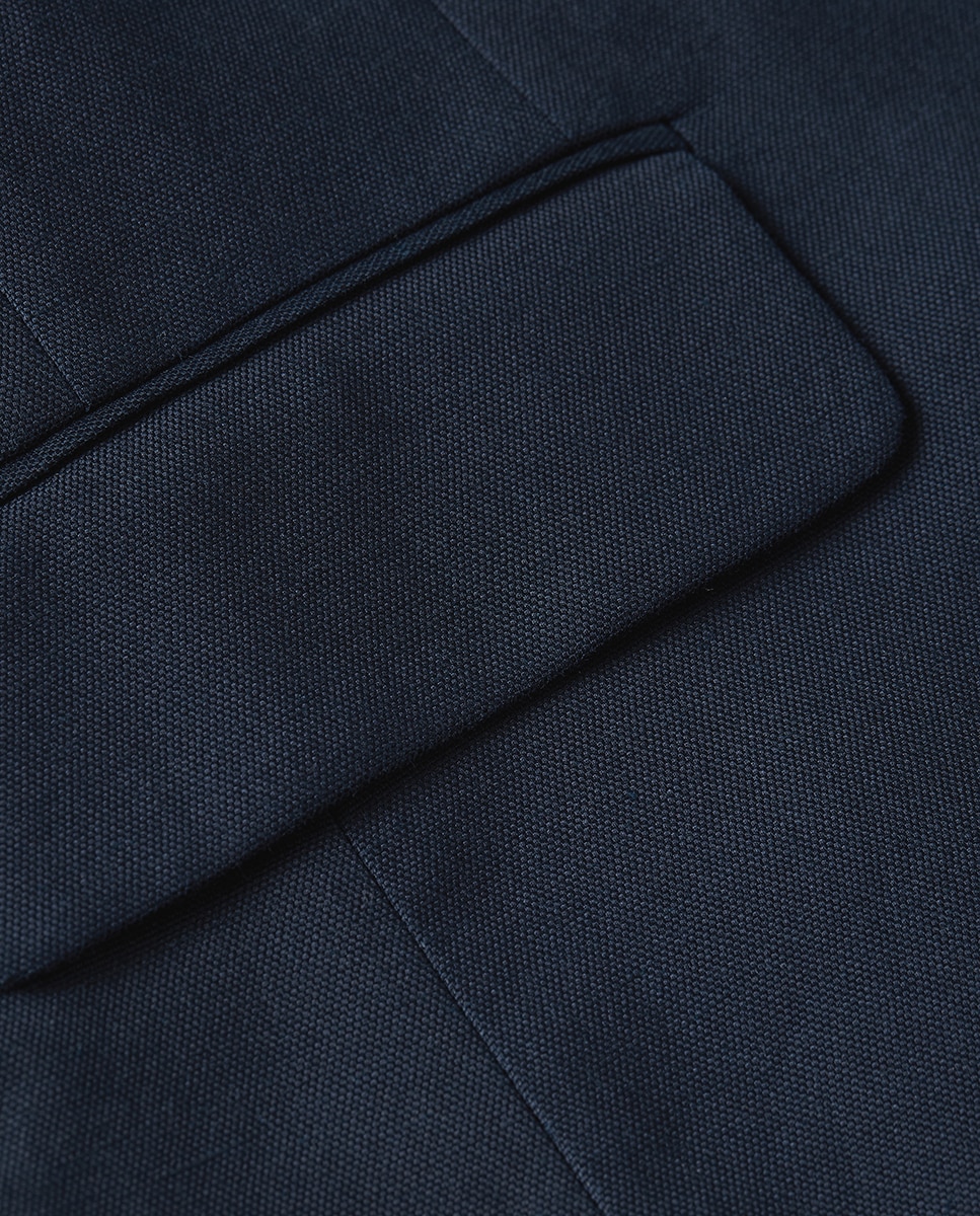 Blazer Cintado de Linho com Botões Dourados Azul-marinho-8