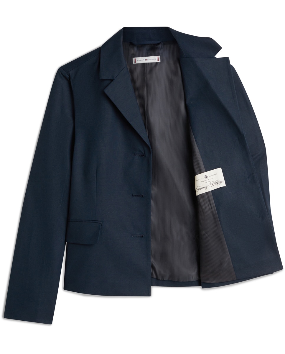 Blazer Cintado de Linho com Botões Dourados Azul-marinho-9