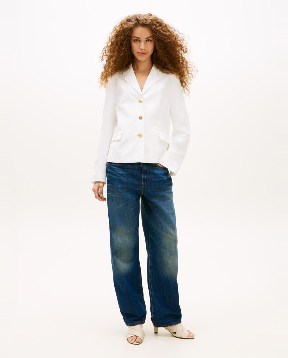 Blazer Cintado de Linho com Botões Dourados Branco-10