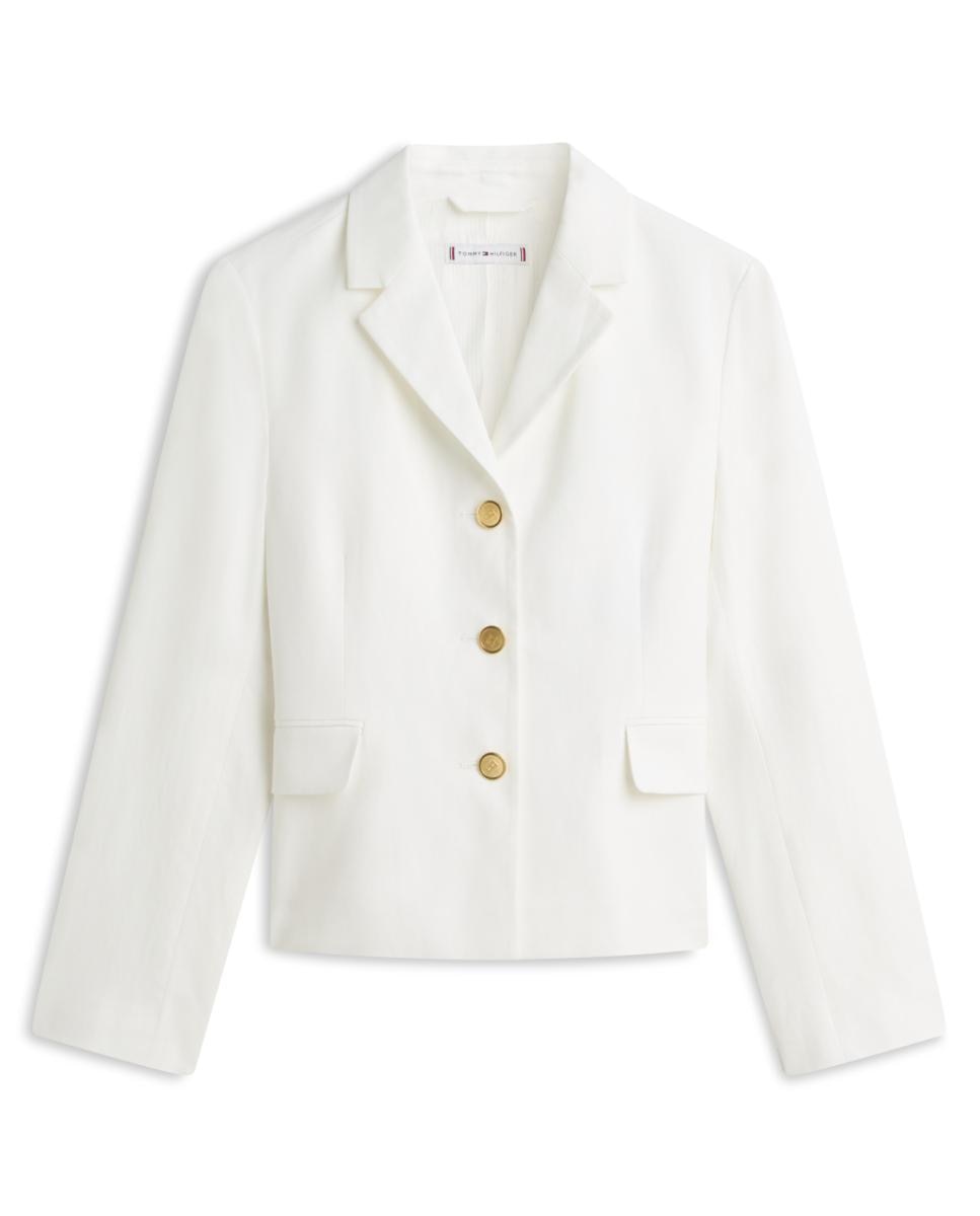 Blazer Cintado de Linho com Botões Dourados Branco-4
