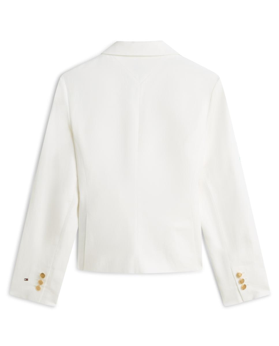 Blazer Cintado de Linho com Botões Dourados Branco-5
