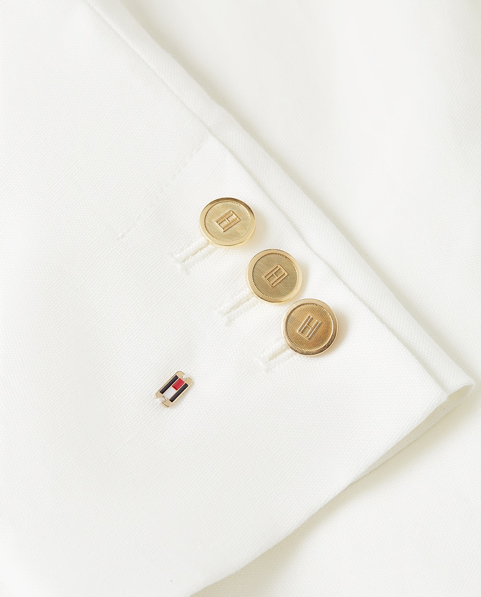 Blazer Cintado de Linho com Botões Dourados Branco-7