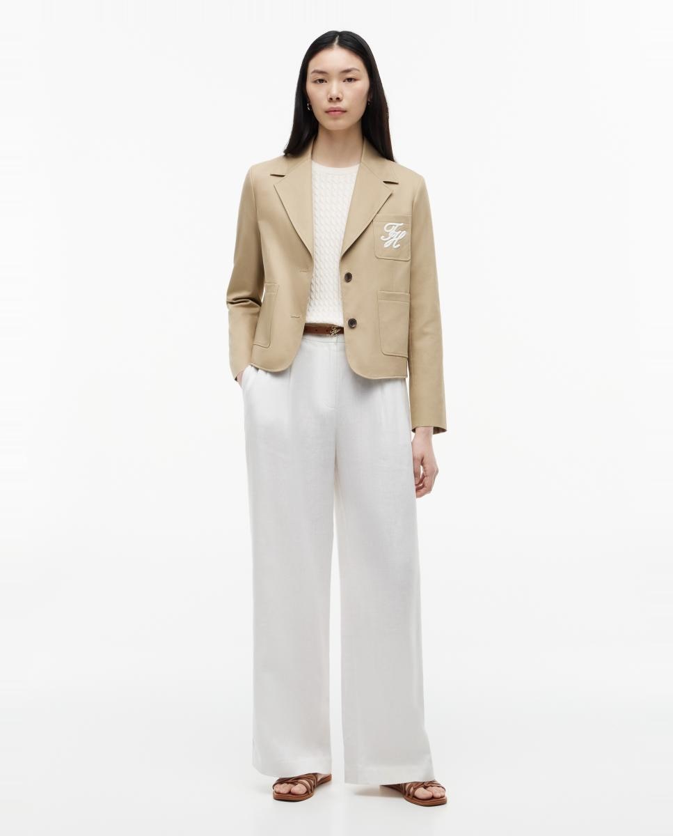 Blazer em Tecido Chino com Logótipo no Peito Camel-2