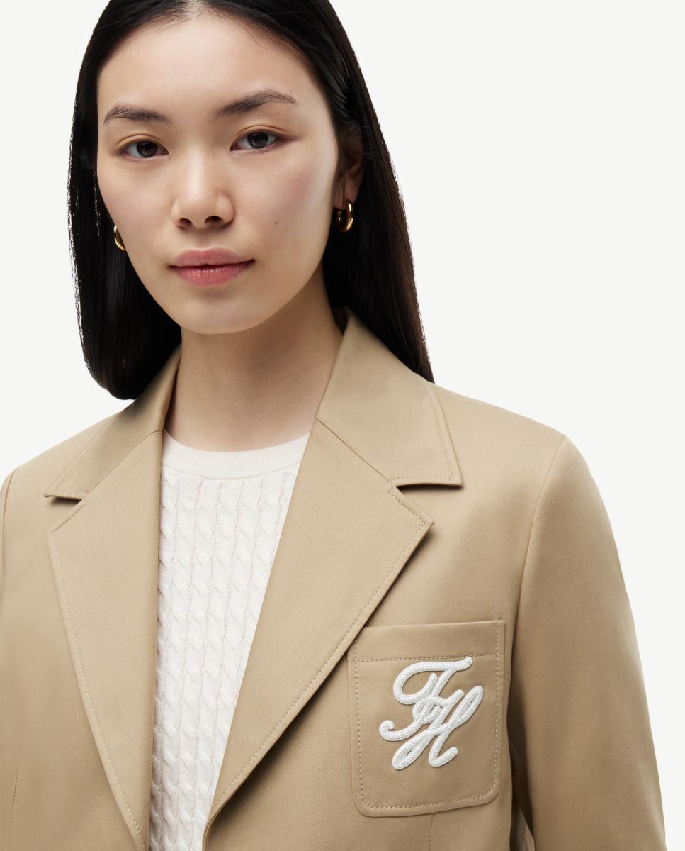 Blazer em Tecido Chino com Logótipo no Peito Camel-3