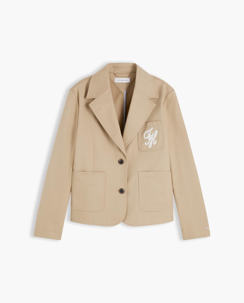 Blazer em Tecido Chino com Logótipo no Peito Camel-5