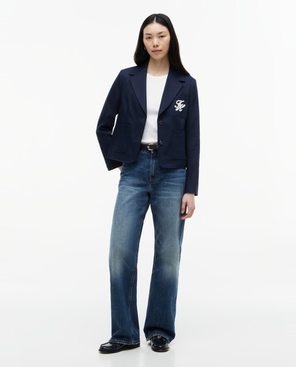 Blazer em Tecido Chino com Logótipo no Peito Azul-marinho-2