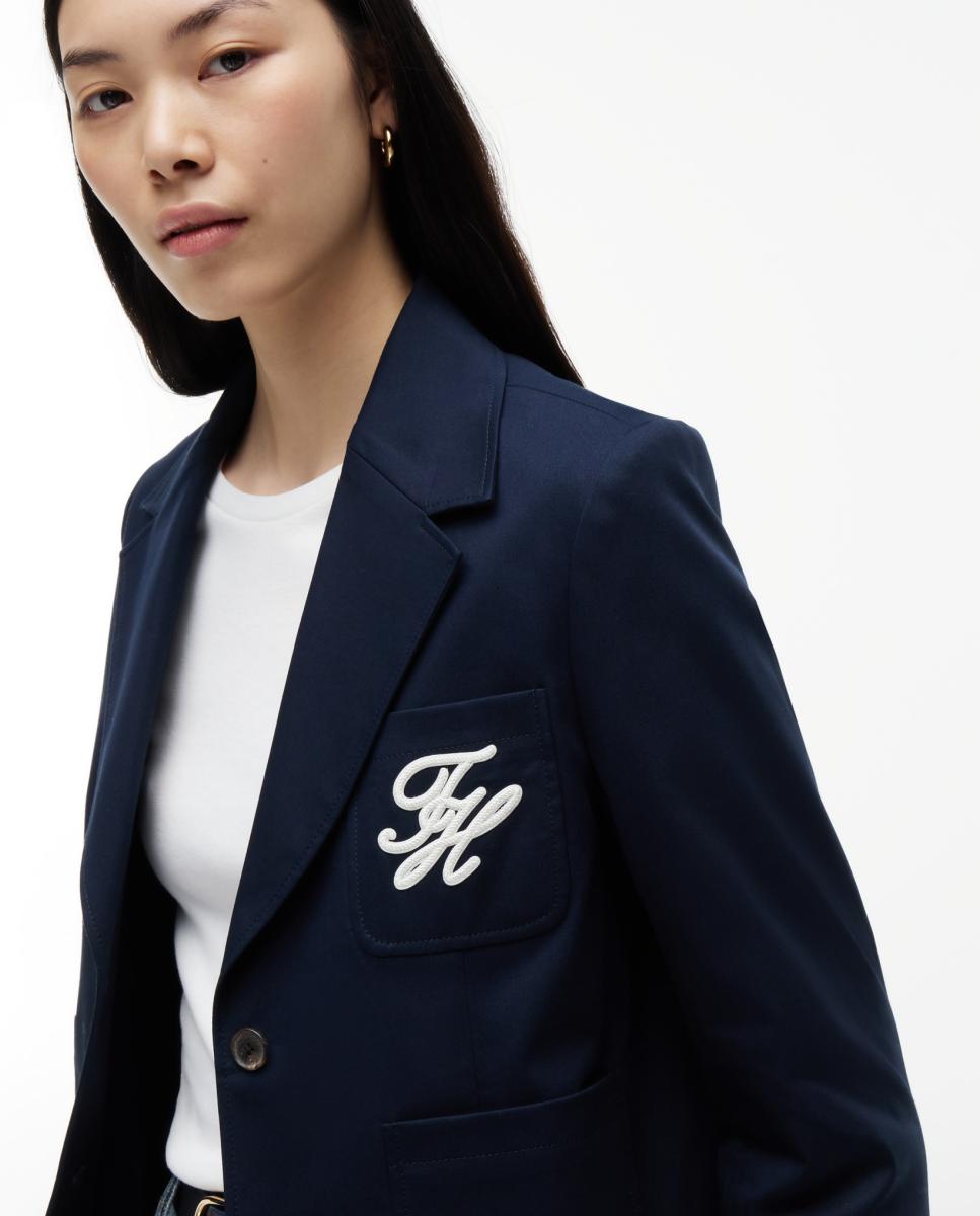 Blazer em Tecido Chino com Logótipo no Peito Azul-marinho-4