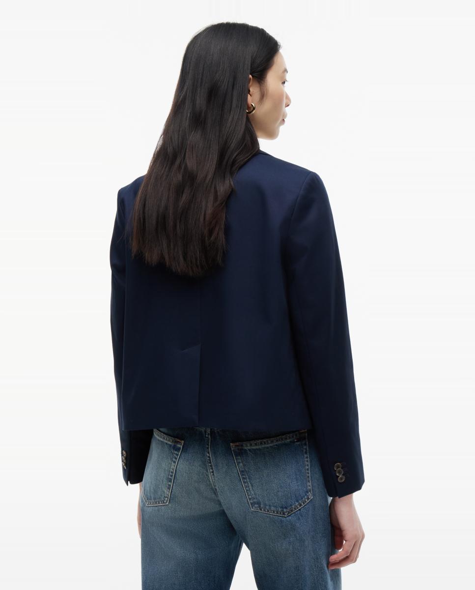 Blazer em Tecido Chino com Logótipo no Peito Azul-marinho-5