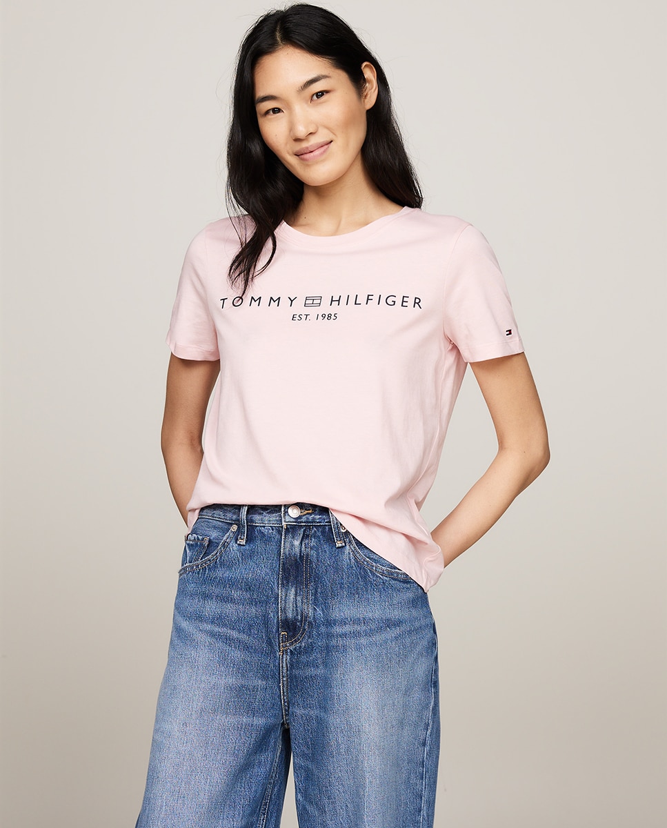 T-shirt de mulher com manga curta e decote redondo Rosa-claro-1