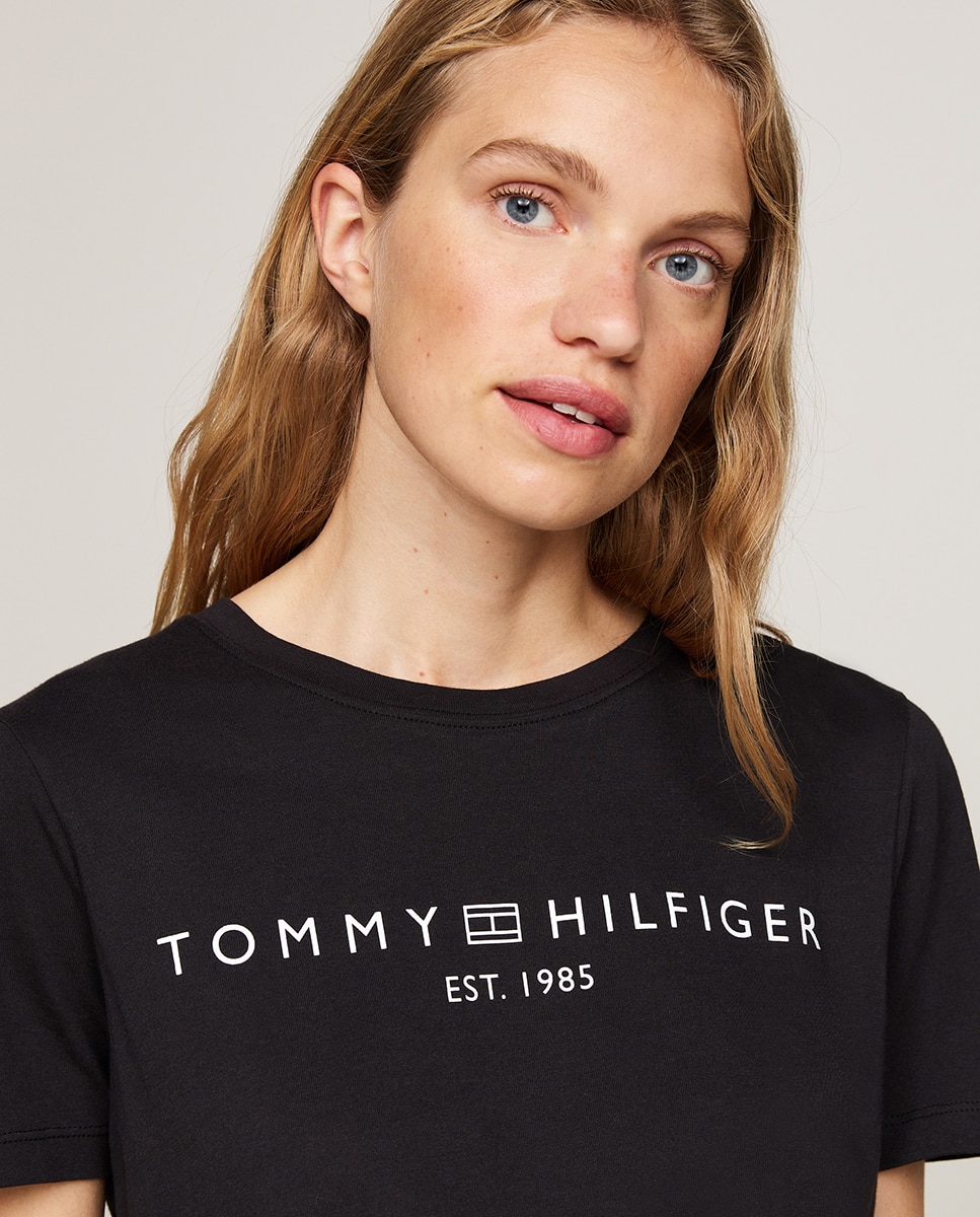 T-shirt de mulher com manga curta e decote redondo Preto-3