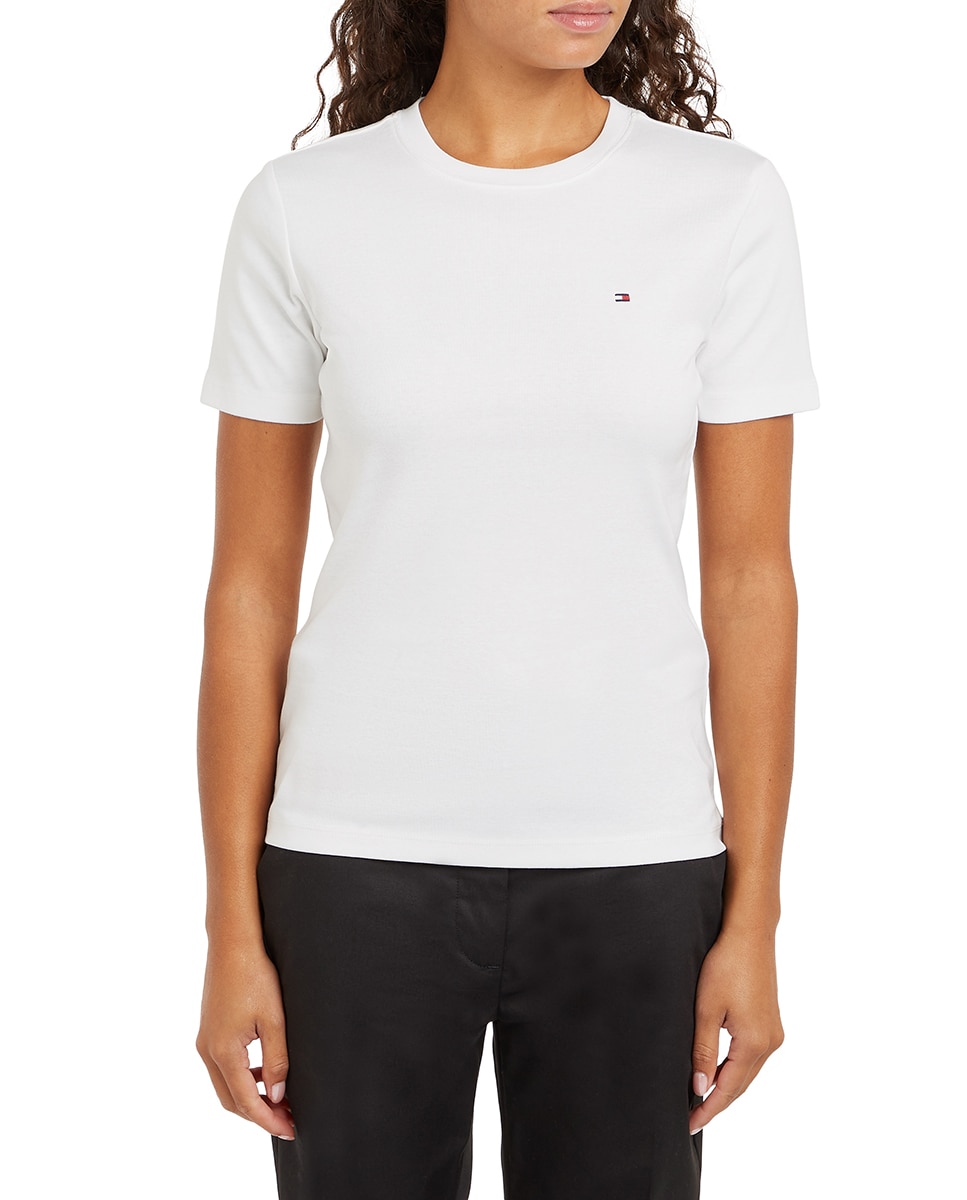 T-shirt de mulher com manga curta e decote redondo Branco-1