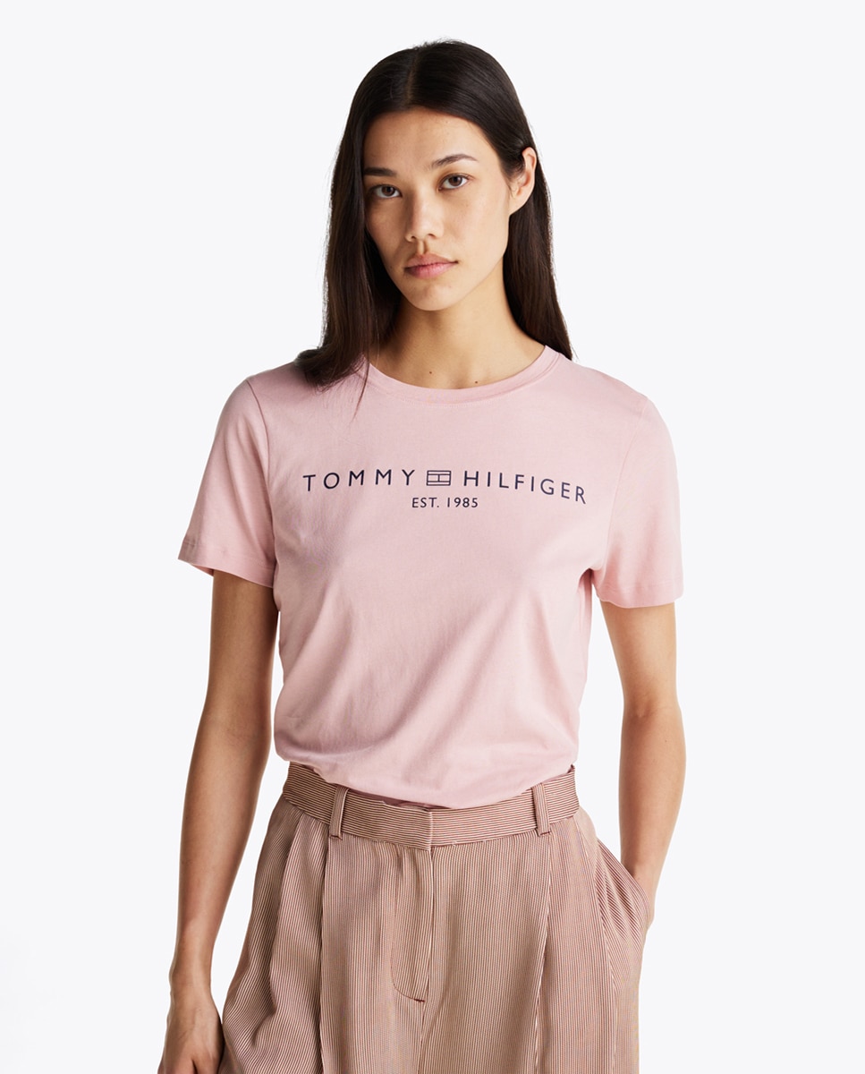 Tommy Hilfiger - Camiseta de mujer de manga corta, lisa con cuello redondo.