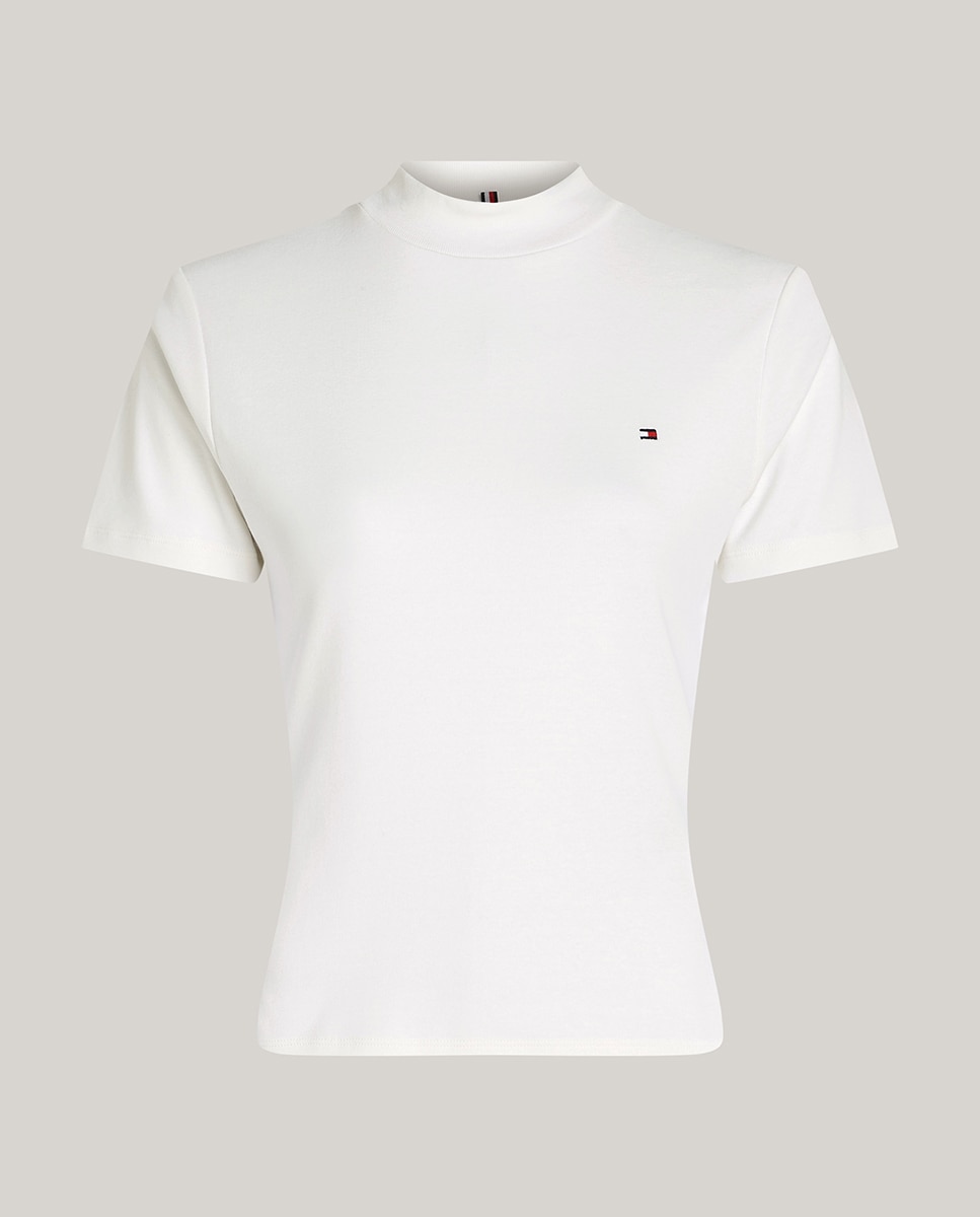 T-shirt de Manga Curta com Gola Alta e Logótipo Bordado no Peito Branco-4