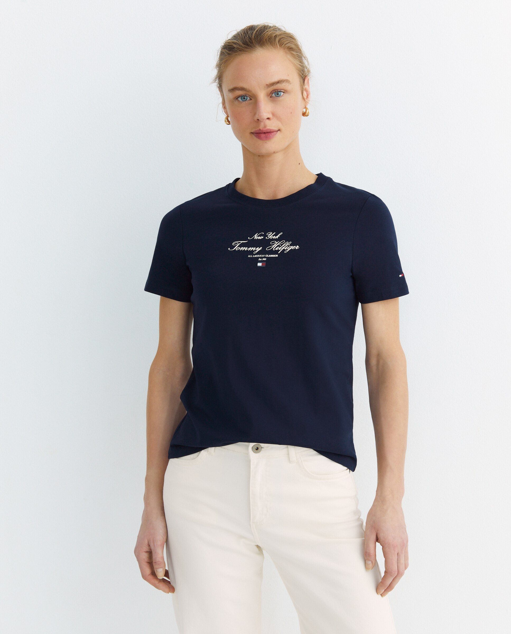 T-shirt de Manga Curta com Decote Redondo e Logótipo à Frente Azul-marinho-1