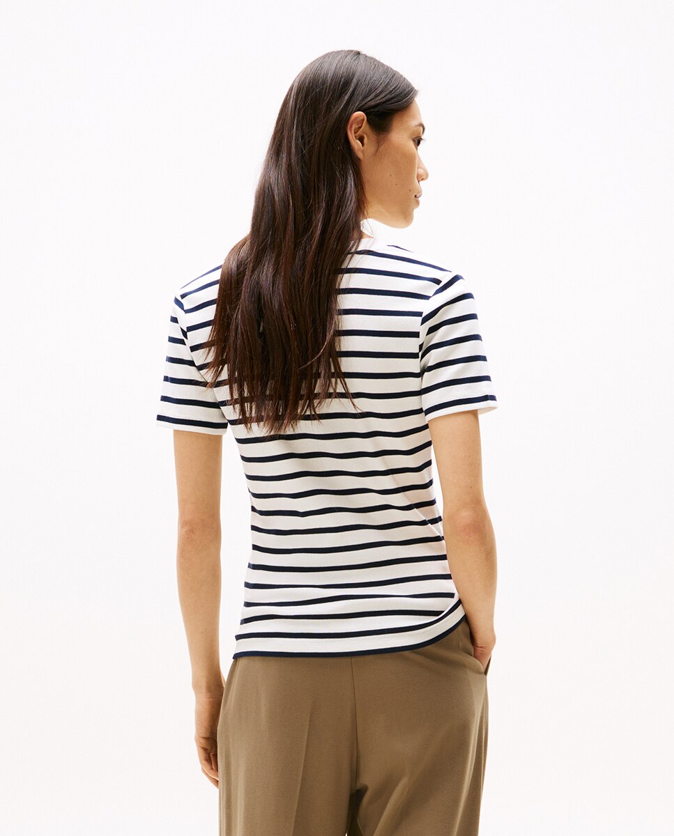 T-shirt com manga curta e decote em bico Branco-2