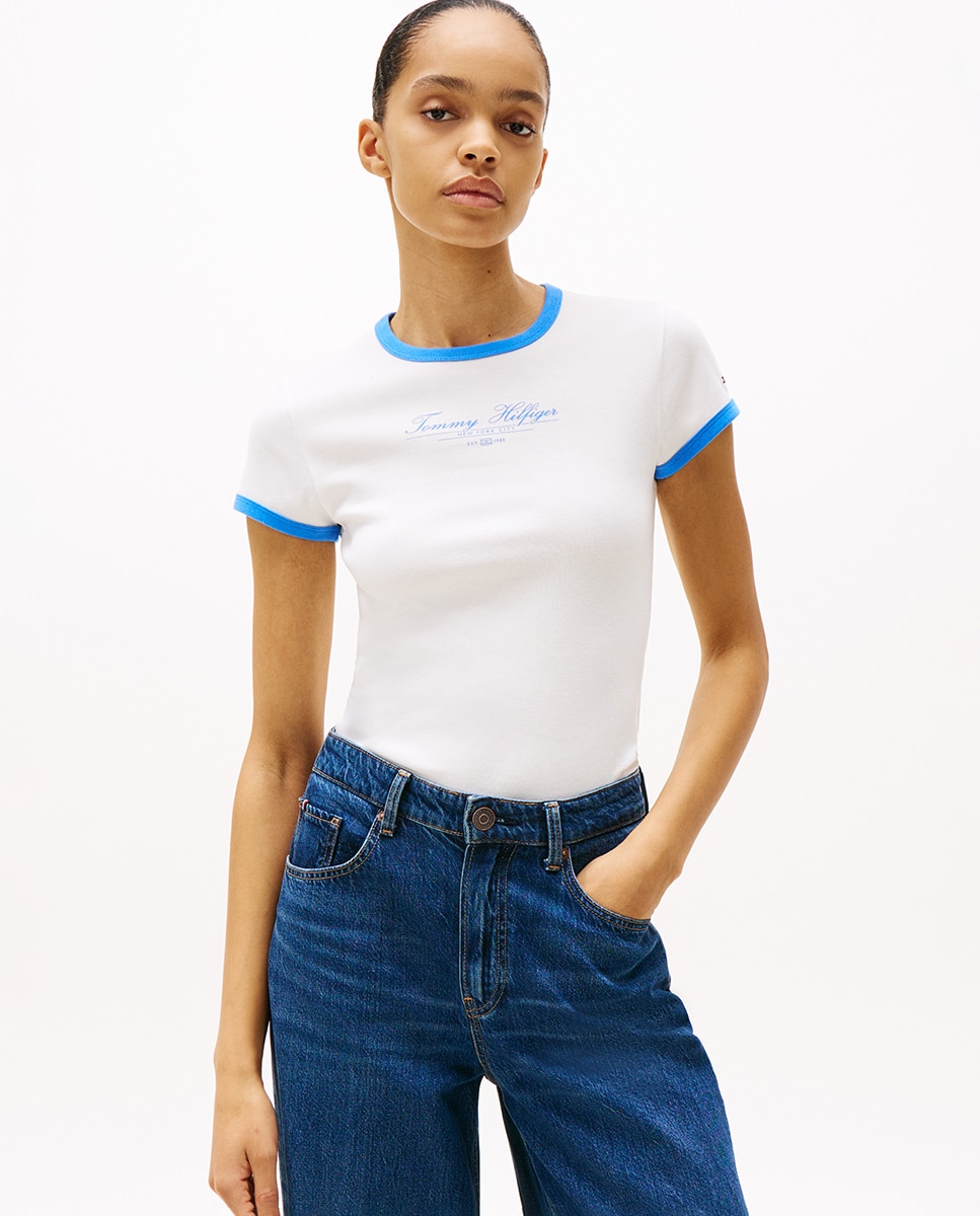 T-shirt Slim de Manga Curta Branco-1