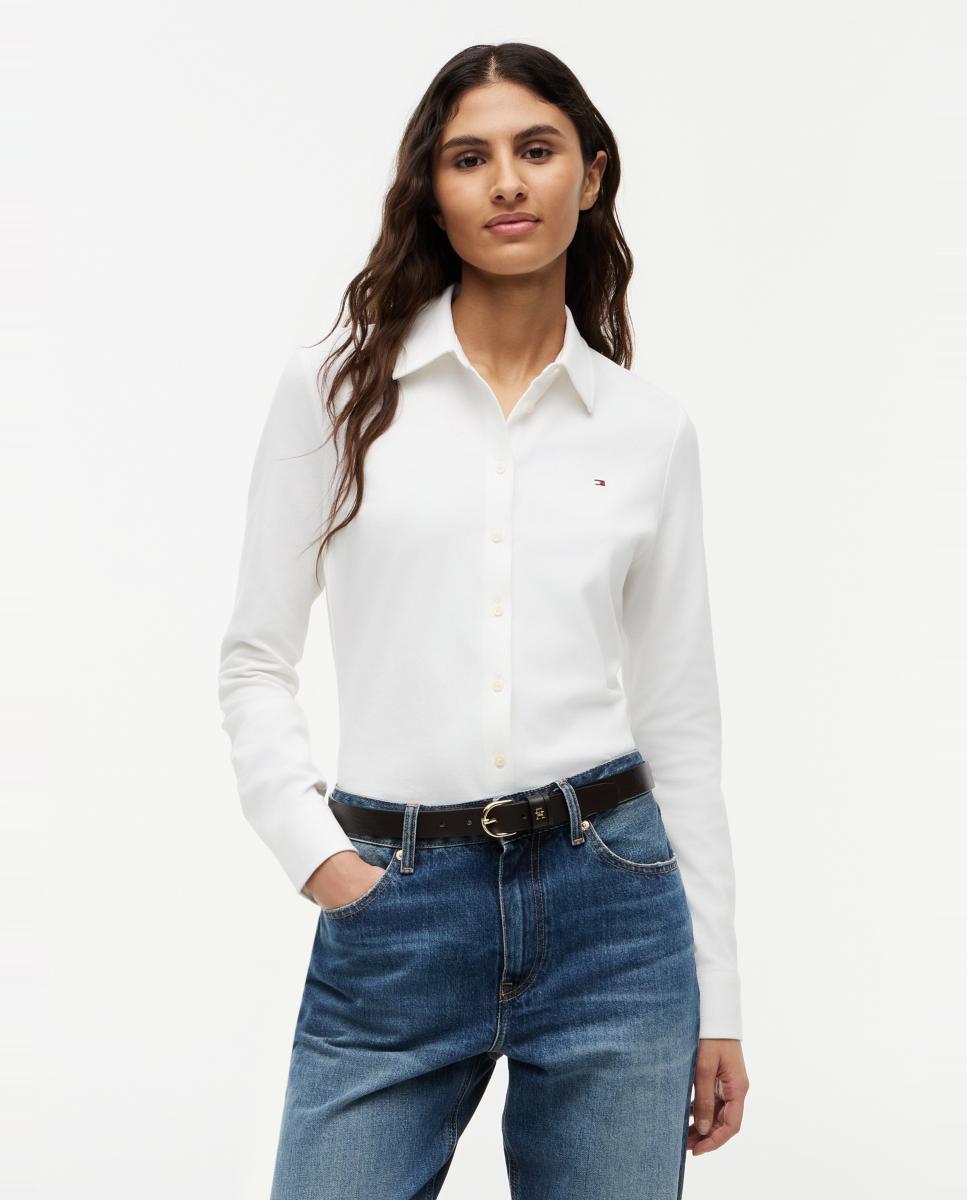 Camisa Piqué de Manga Comprida Branco-1