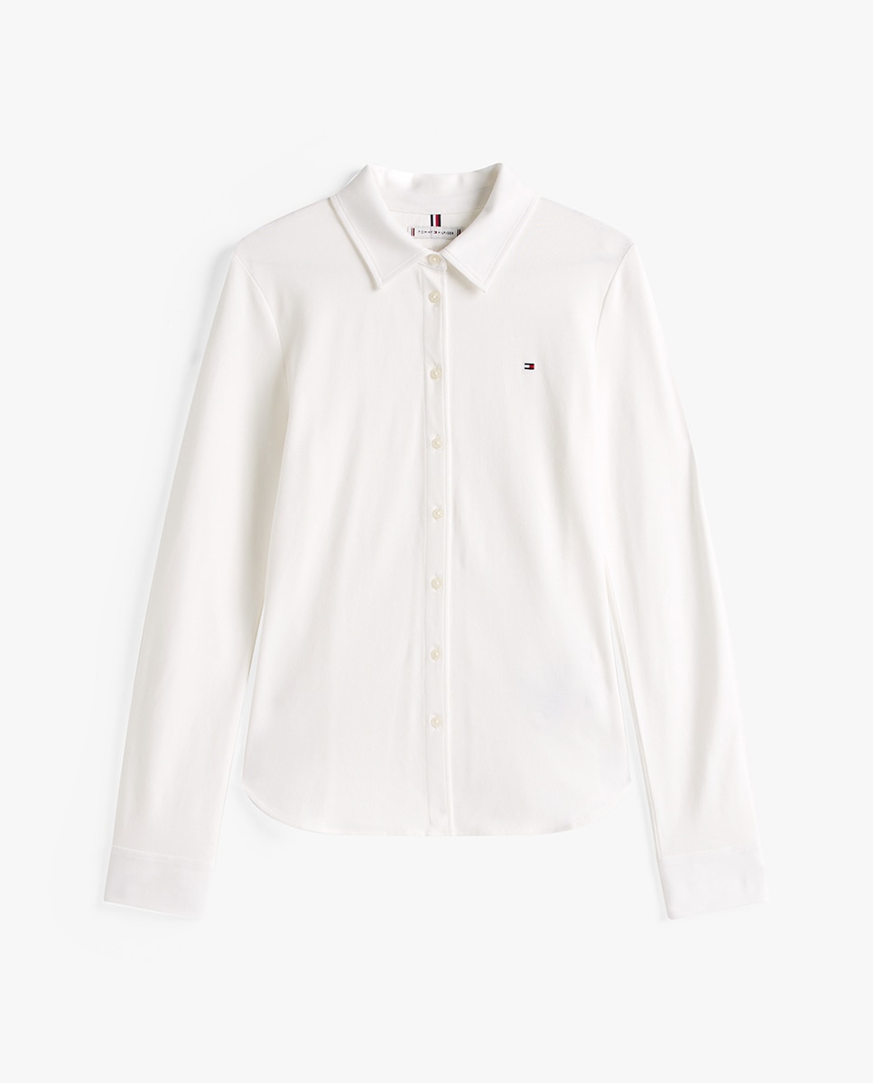Camisa Piqué de Manga Comprida Branco-5