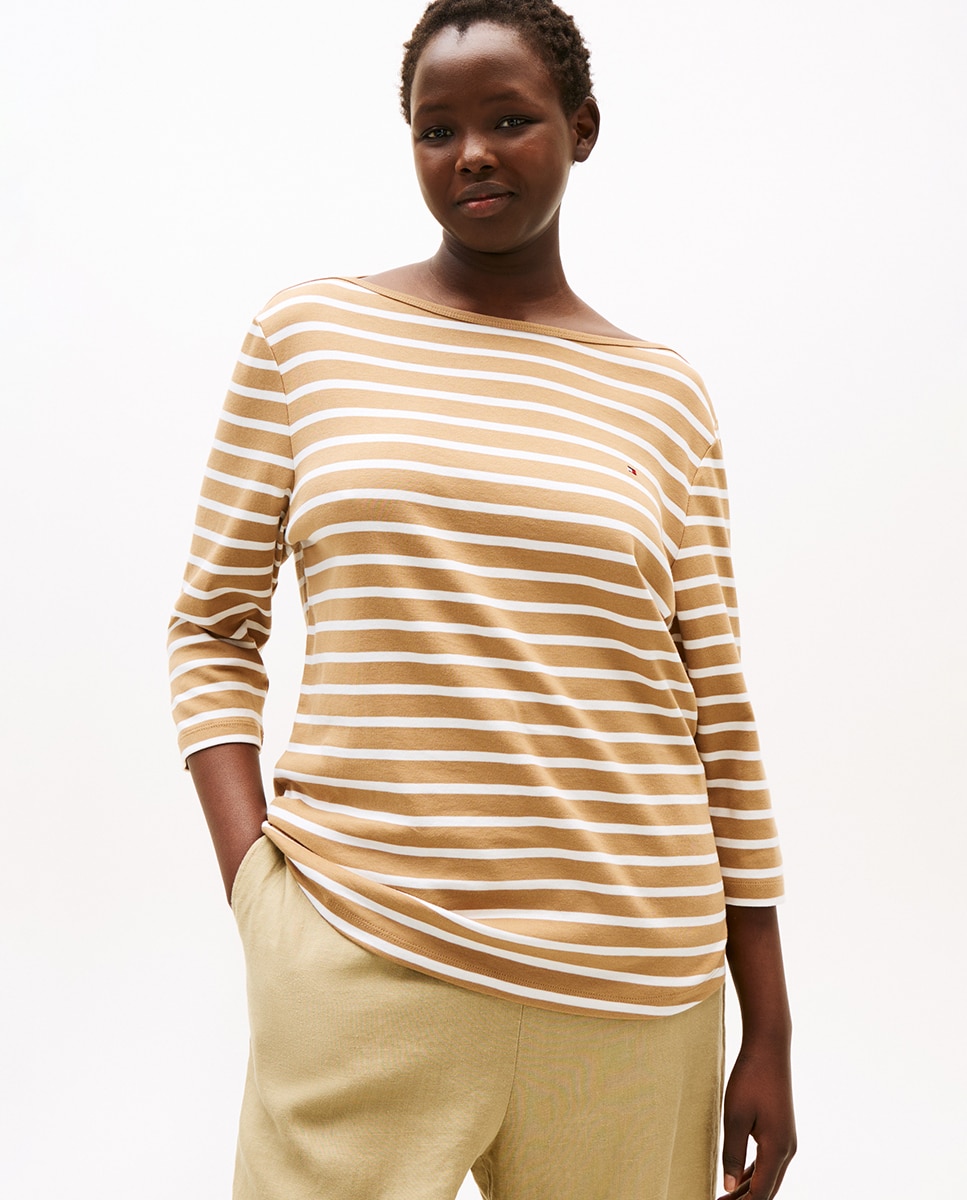 T-shirt Curve de Manga 3/4 Slim Cody Camel-1