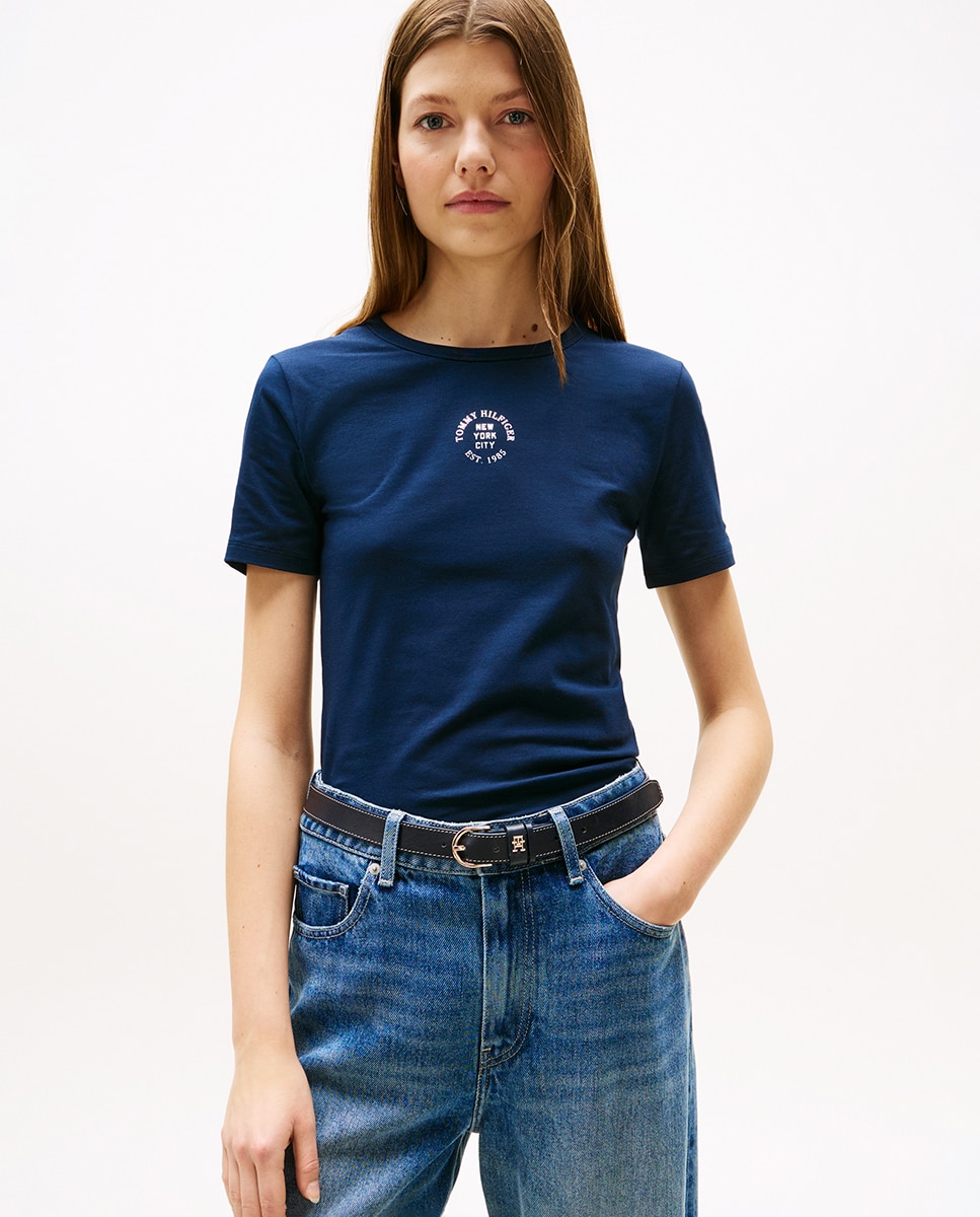 T-shirt de Manga Curta com Logótipo Central Azul-1