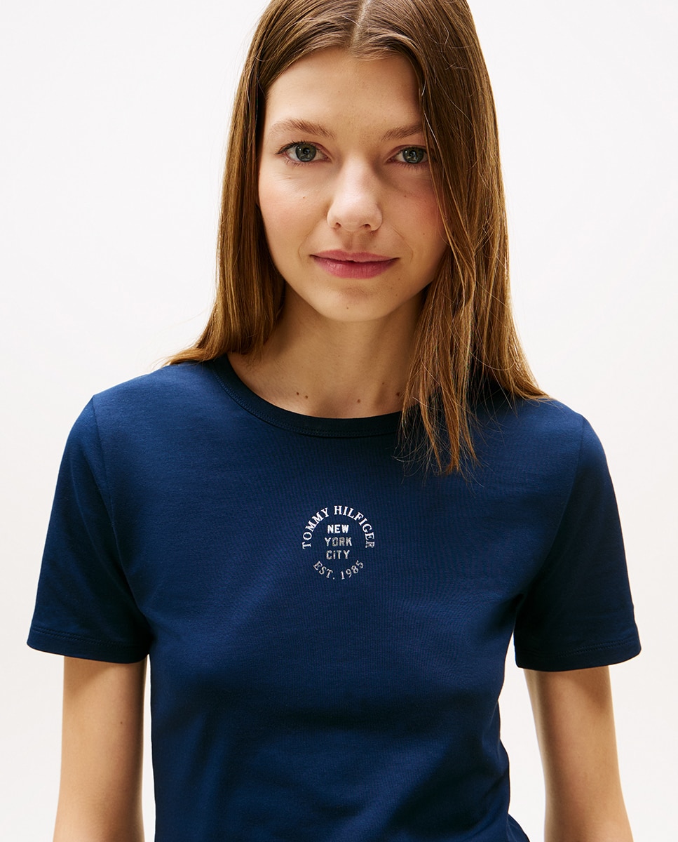 T-shirt de Manga Curta com Logótipo Central Azul-2