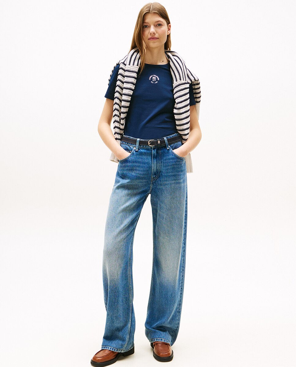 T-shirt de Manga Curta com Logótipo Central Azul-3