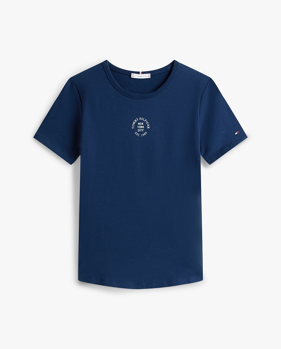 T-shirt de Manga Curta com Logótipo Central Azul-5