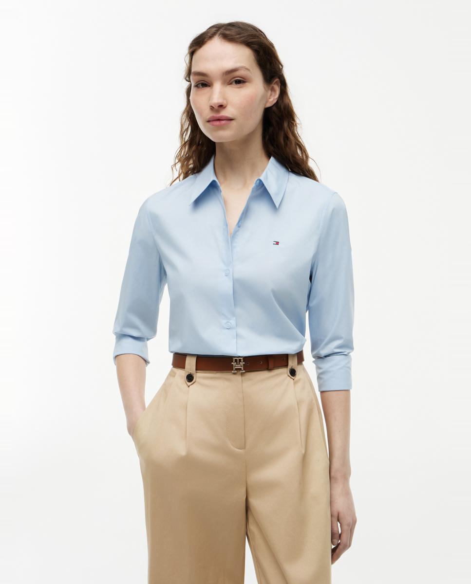 Camisa de Popelina com Manga Comprida Azul-1