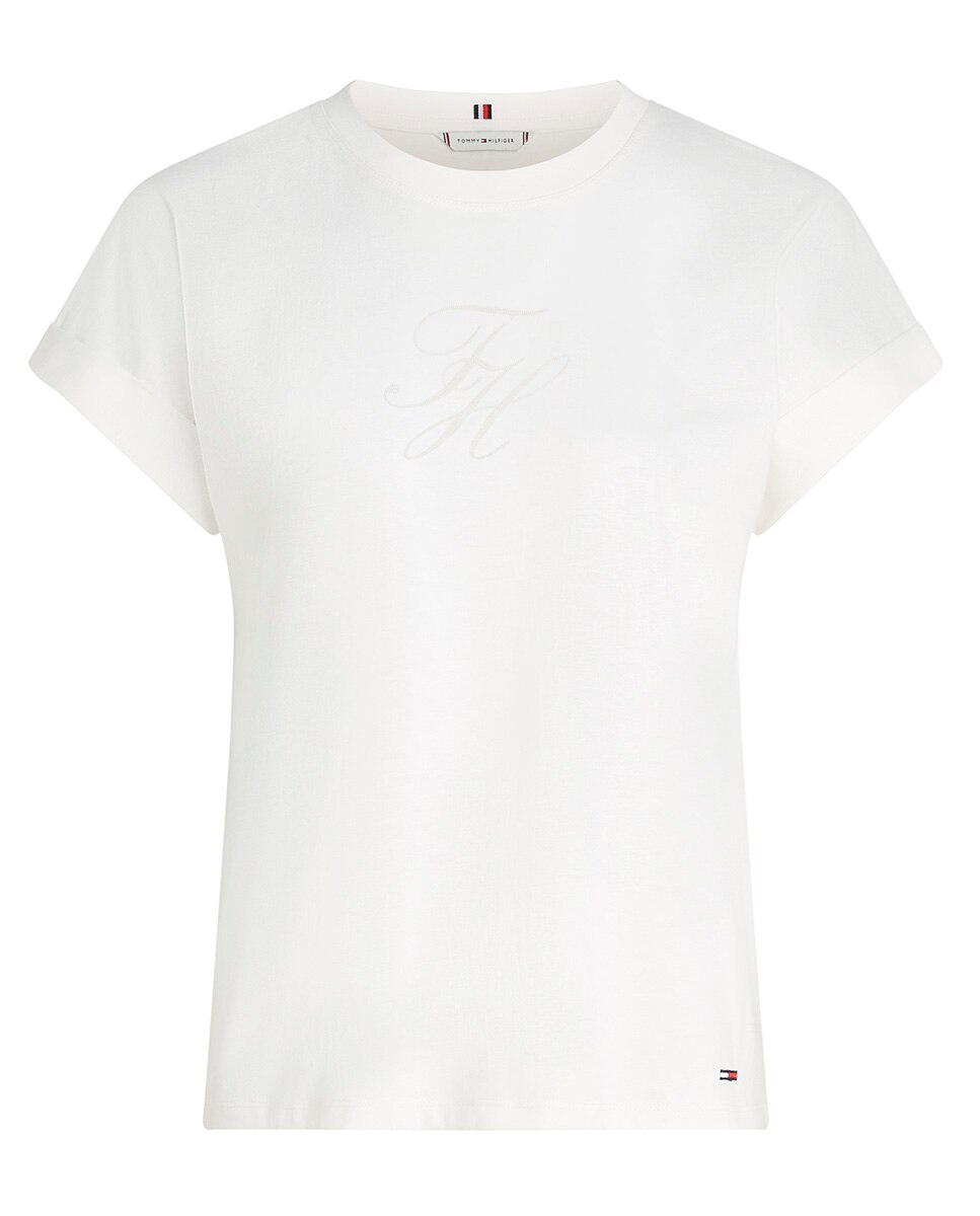 T-shirt de Manga Curta com Logótipo Atonal Bordado Branco-1