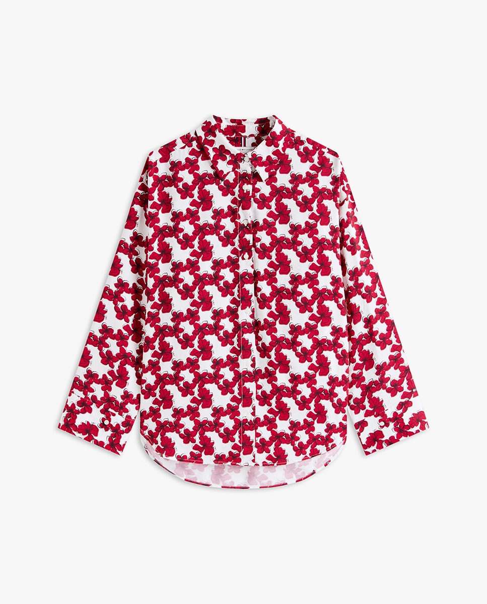 Camisa de Silhueta Larga e Estampado Floral Vermelho-5