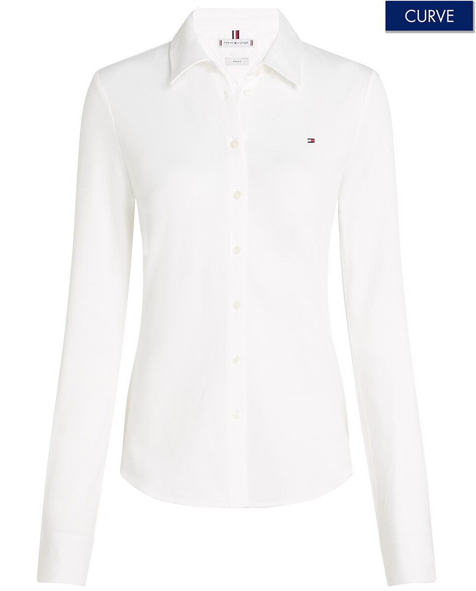 Camisa Curve de Piqué com Manga Comprida Branco-4