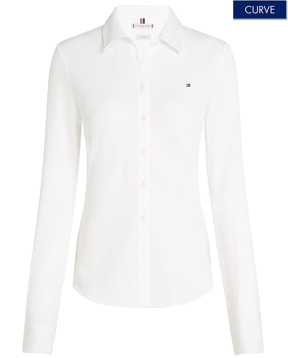 Camisa Curve de Piqué com Manga Comprida Branco-4