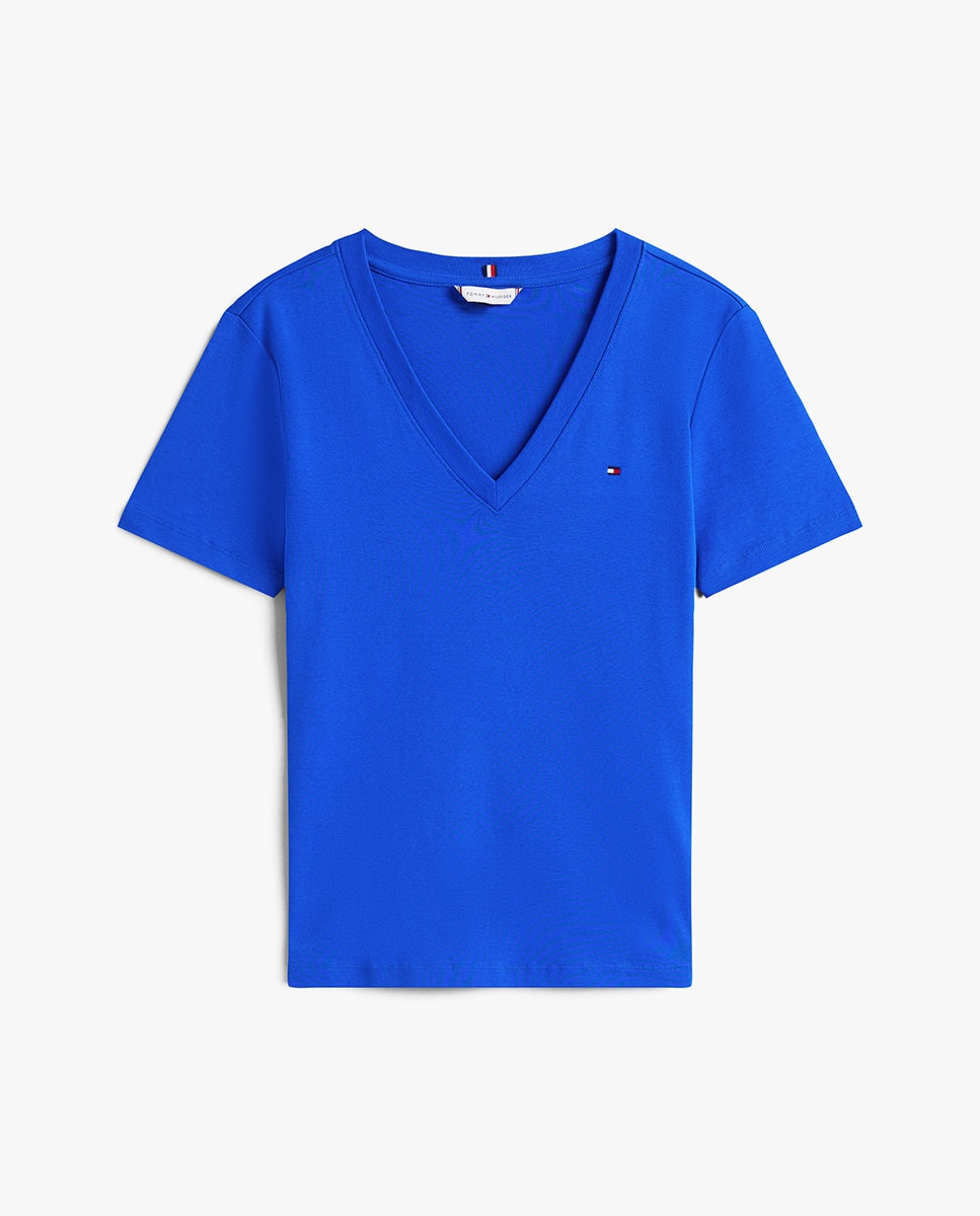 T-shirt Slim Cody de Manga Curta e Decote em Bico Azul-índigo-4