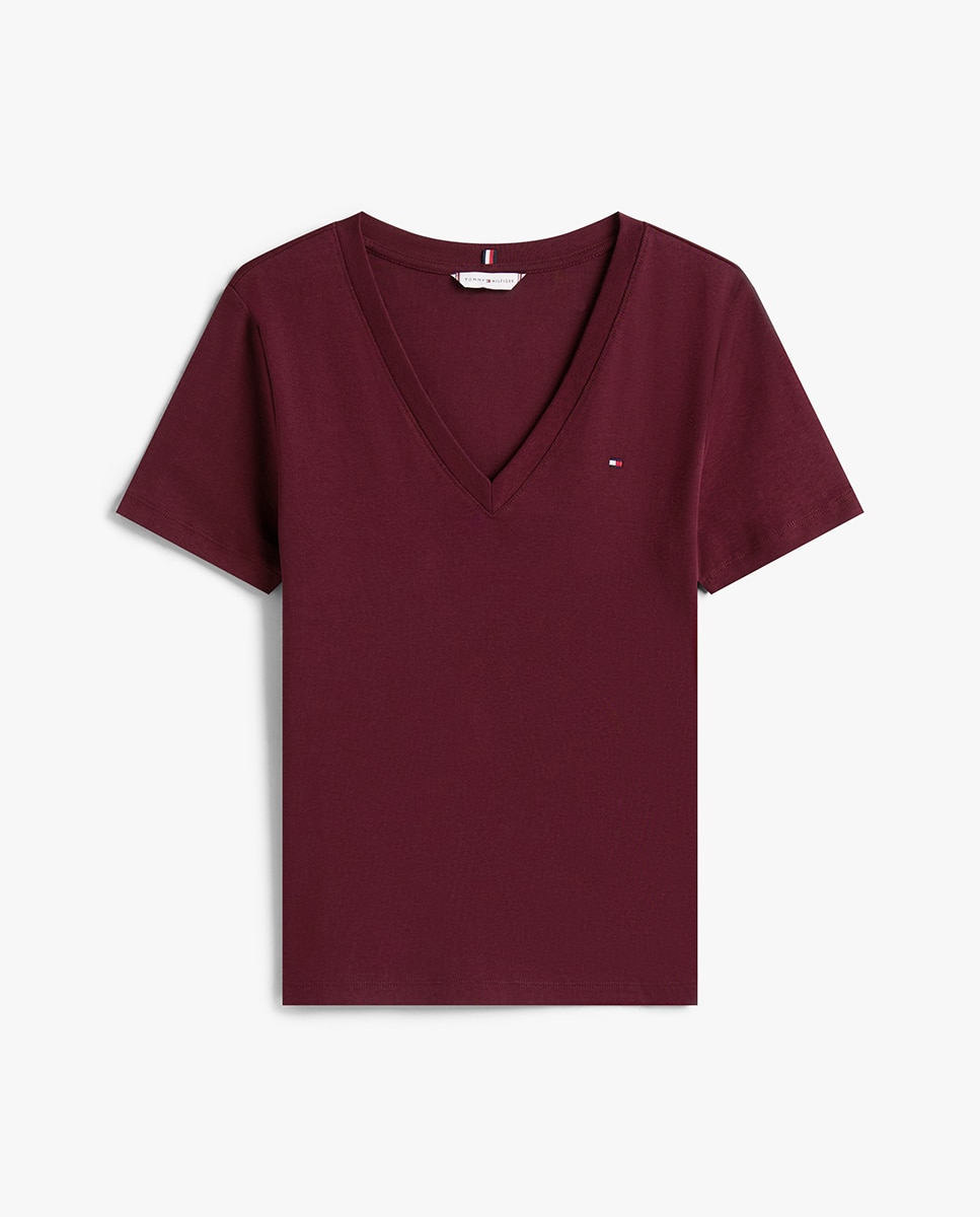 T-shirt Slim Cody de Manga Curta e Decote em Bico Bordeaux-4