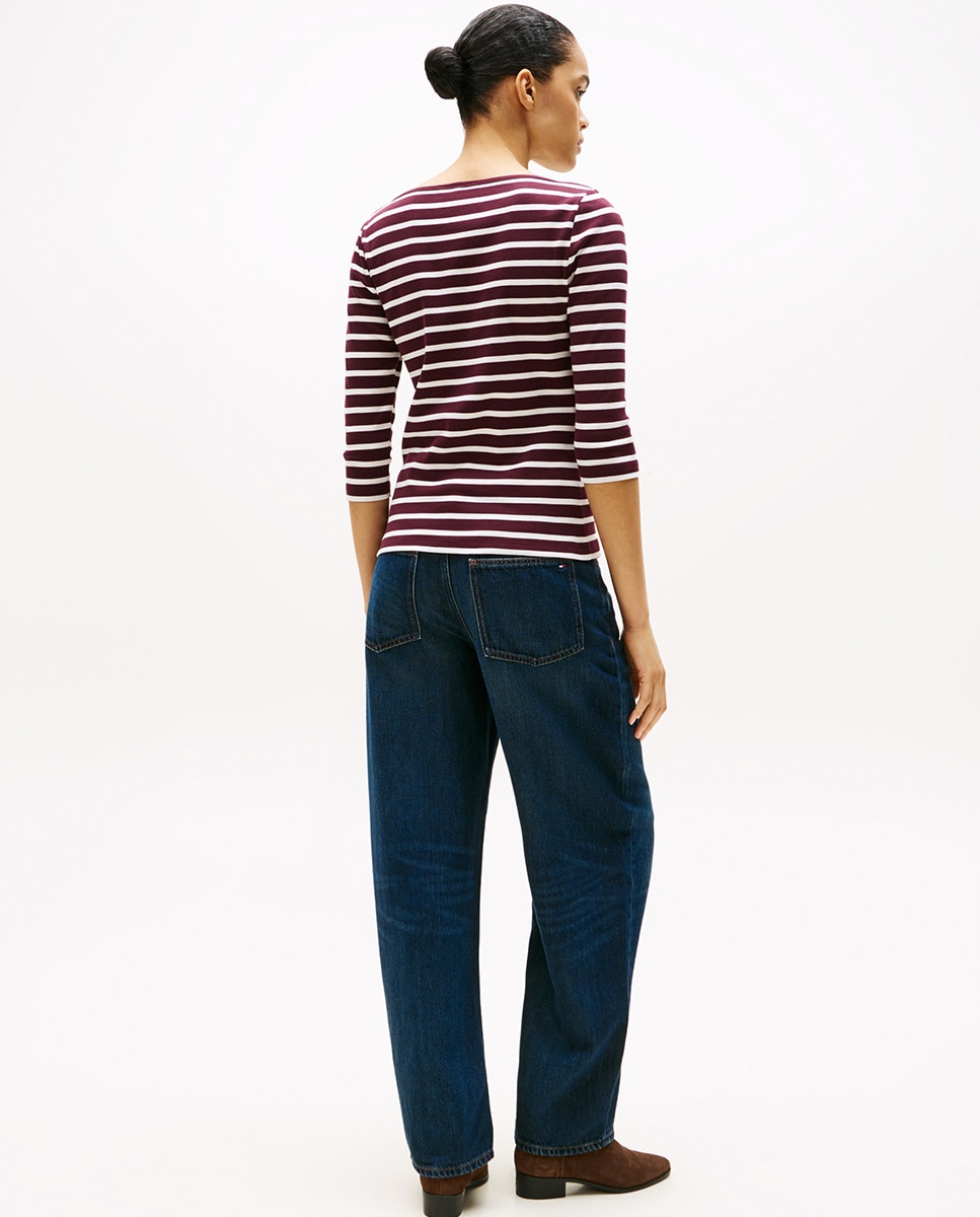 T-shirt Slim Cody de Manga 3/4 e Decote à Barco Bordeaux-2