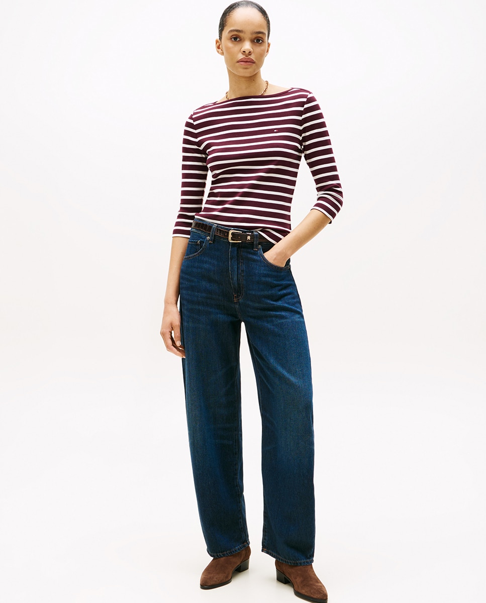 T-shirt Slim Cody de Manga 3/4 e Decote à Barco Bordeaux-5