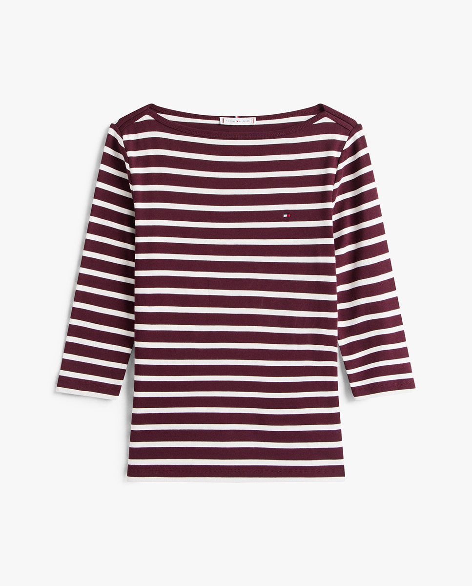 T-shirt Slim Cody de Manga 3/4 e Decote à Barco Bordeaux-4
