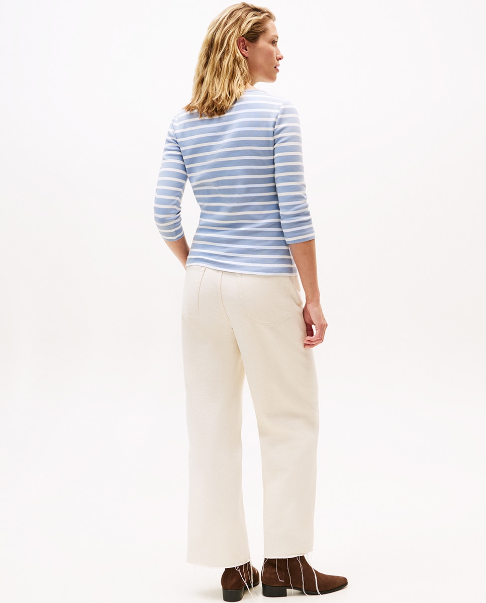 T-shirt Slim Cody de Manga 3/4 e Decote à Barco Azul-claro-2