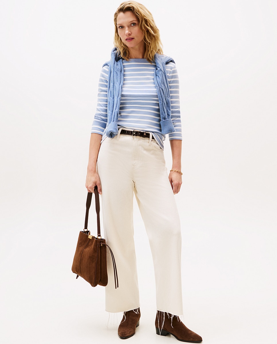 T-shirt Slim Cody de Manga 3/4 e Decote à Barco Azul-claro-5