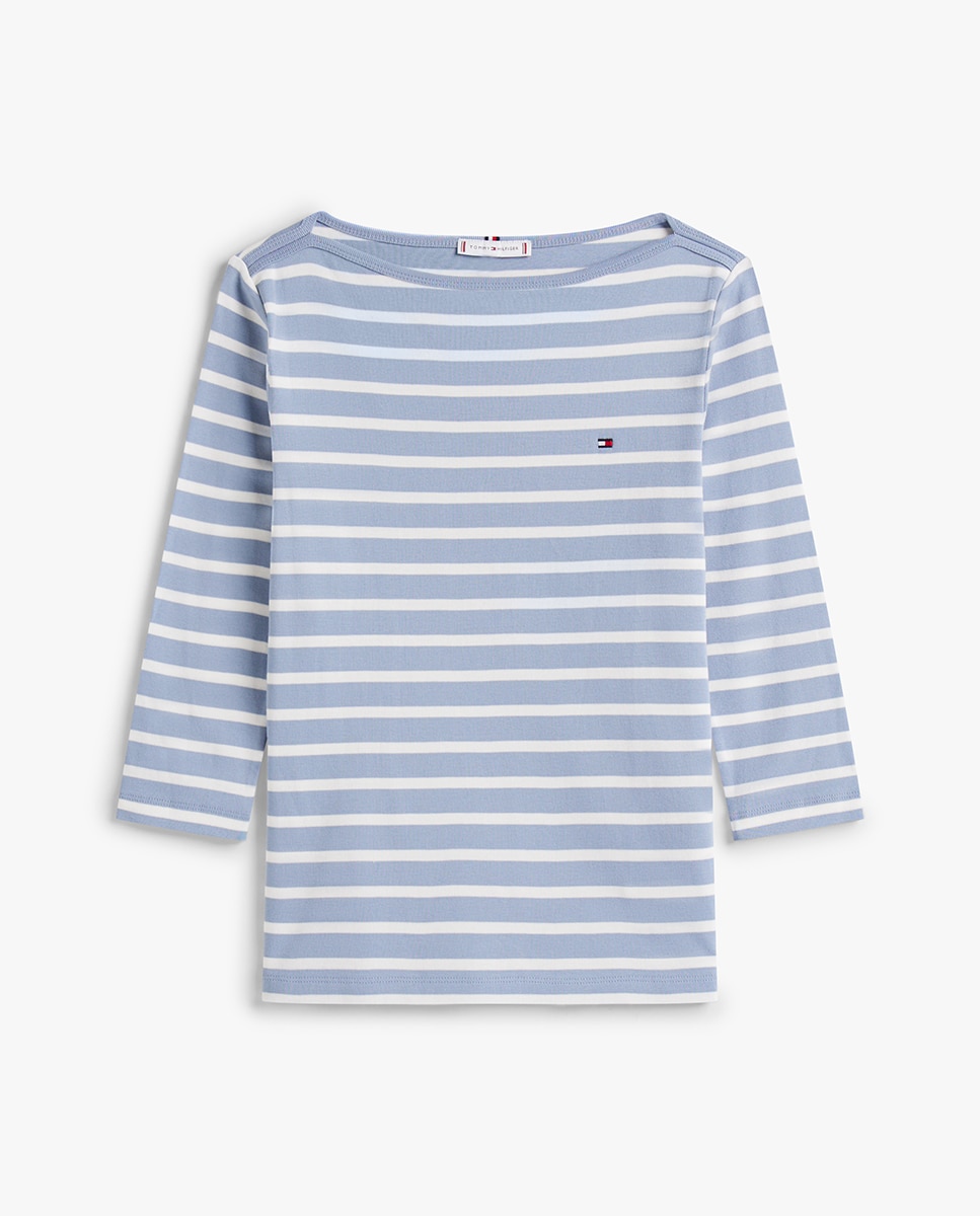 T-shirt Slim Cody de Manga 3/4 e Decote à Barco Azul-claro-4