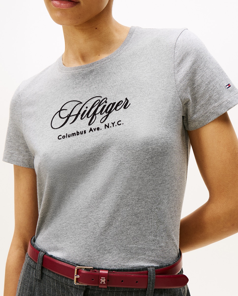T-shirt de Manga Curta com Logótipo Cursivo Cinzento-claro-3