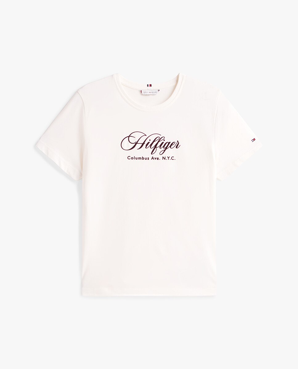 T-shirt de Manga Curta com Logótipo Cursivo Creme-4