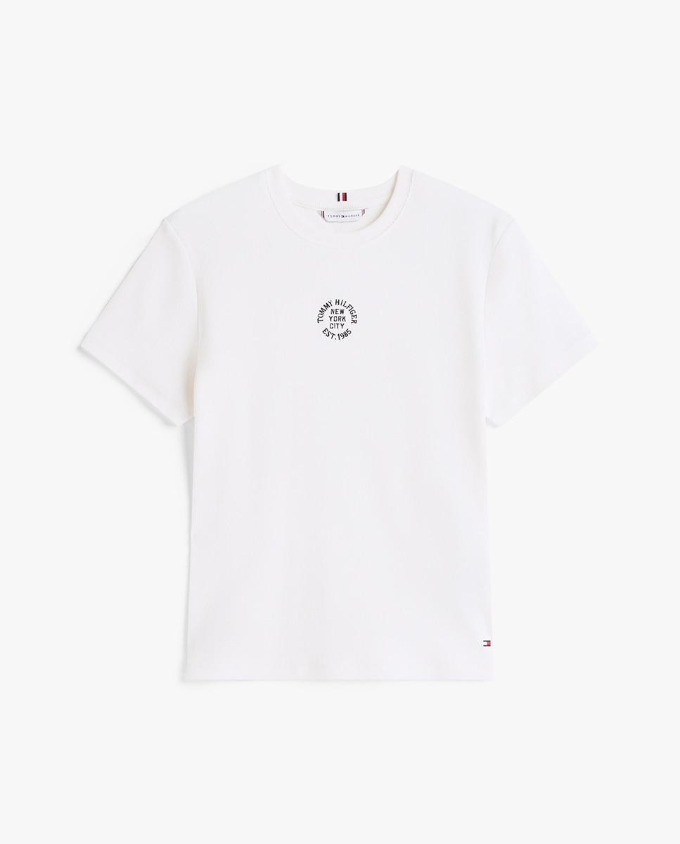 T-shirt canelada de mulher com manga curta Creme-4