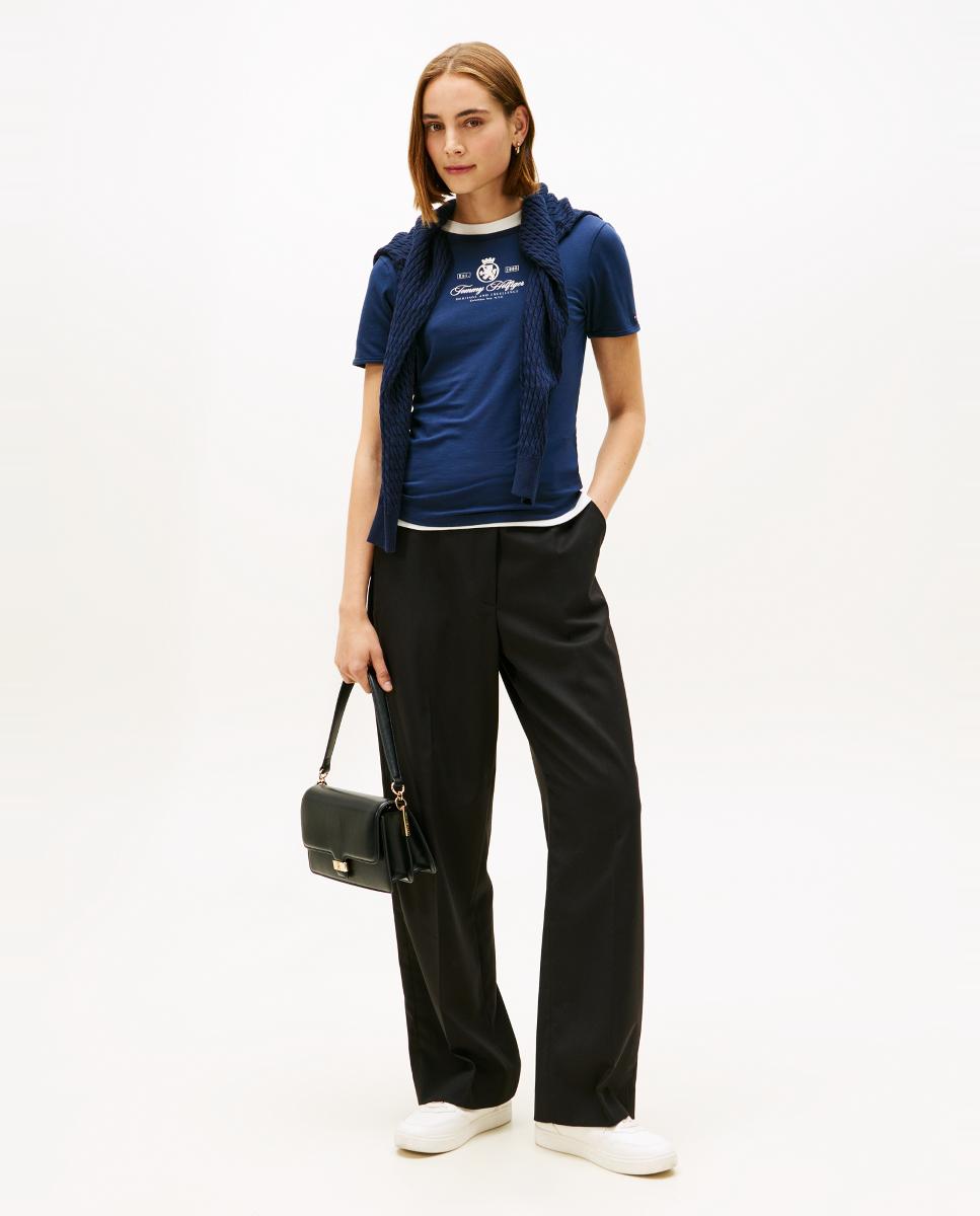 T-shirt Slim com Logótipo Crest à Frente Azul-marinho-5